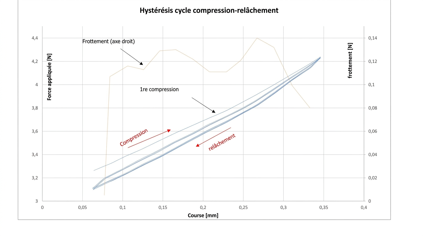Graphique — cycle hystérésis compression-relâchement